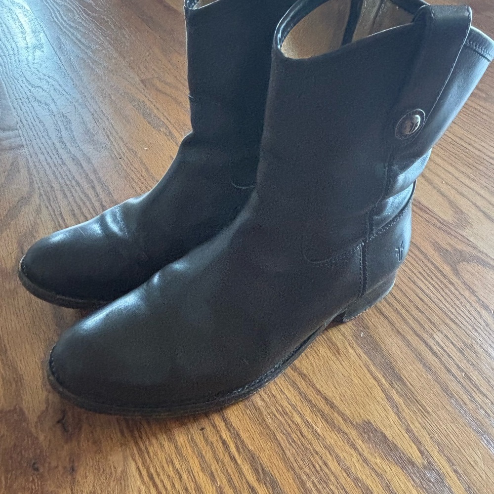 Frye Black Leather Ankle Boots